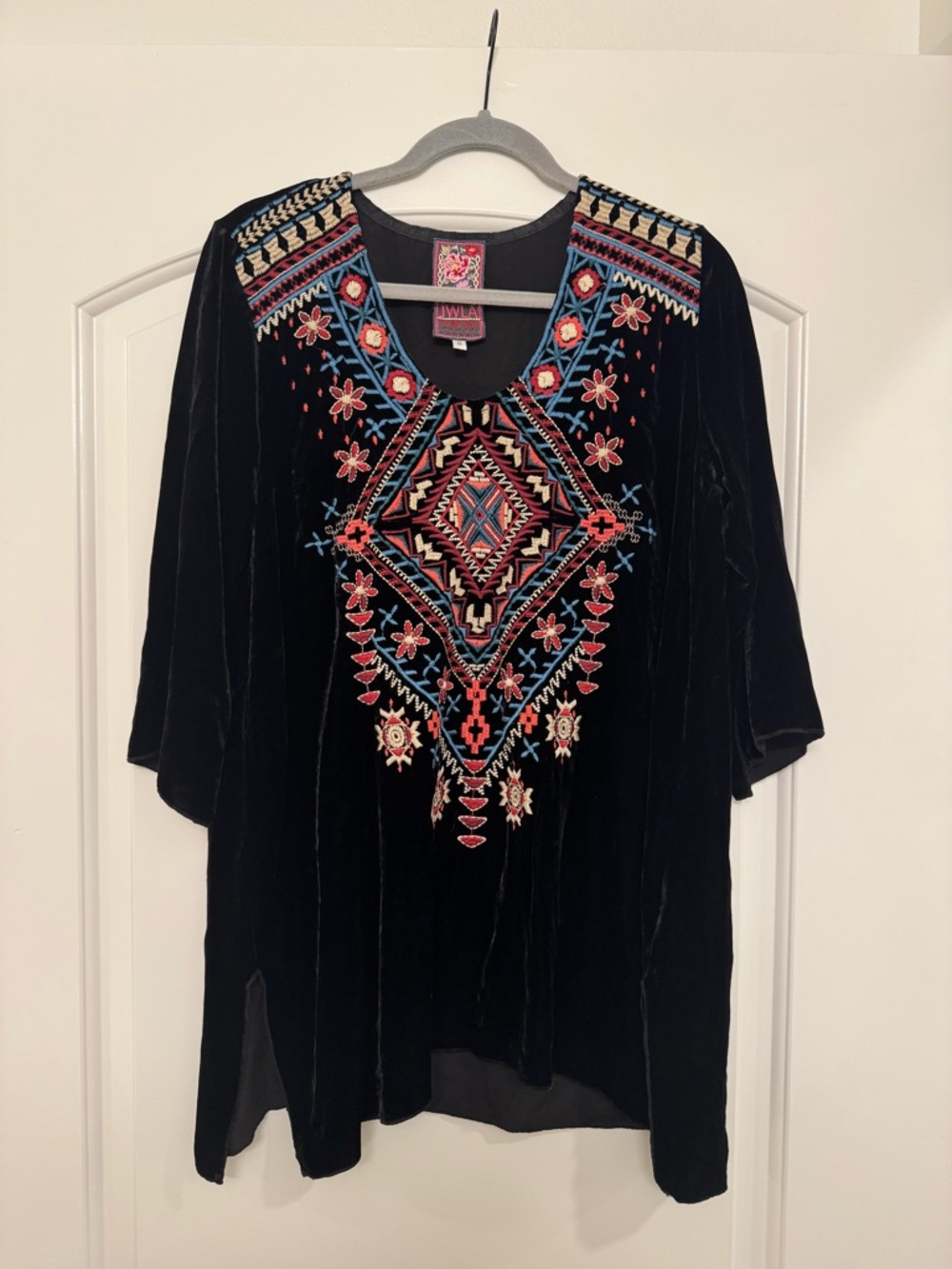 Johnny Was Black Velvet Embroidered V-Neck Tunic
